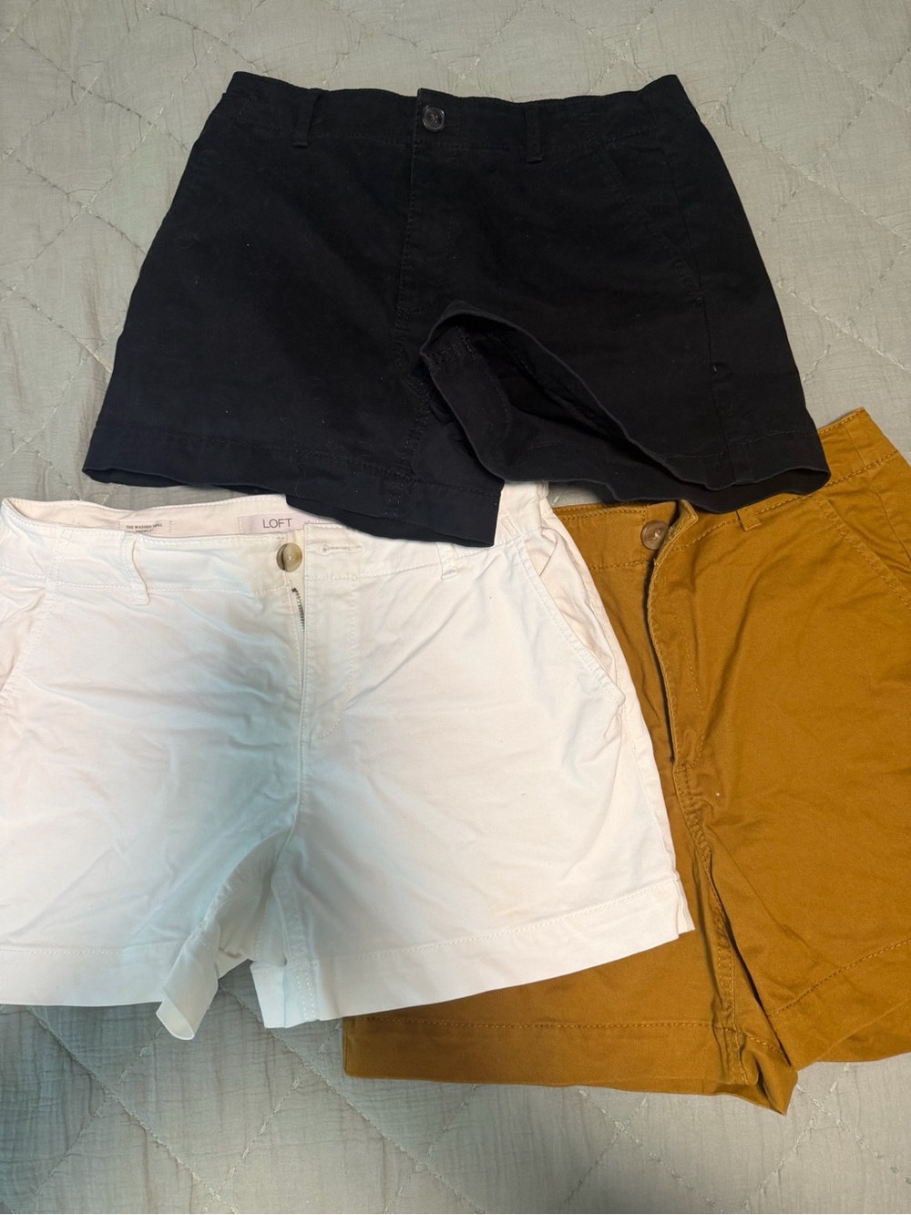 3 LOFT Women’s High-Rise Shorts Set — Black, White & Mustard